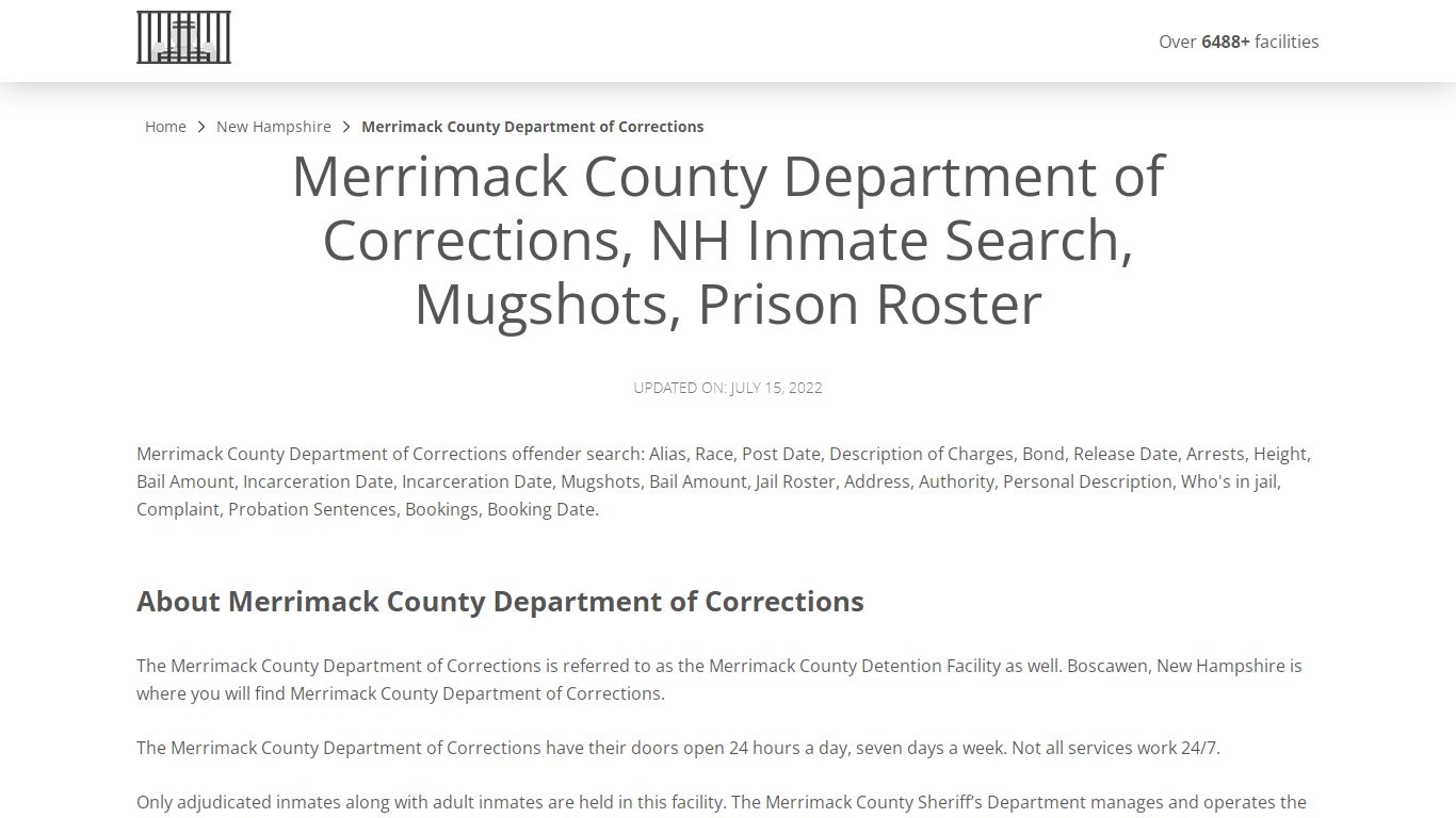 Merrimack County Department of Corrections, NH Inmate ...