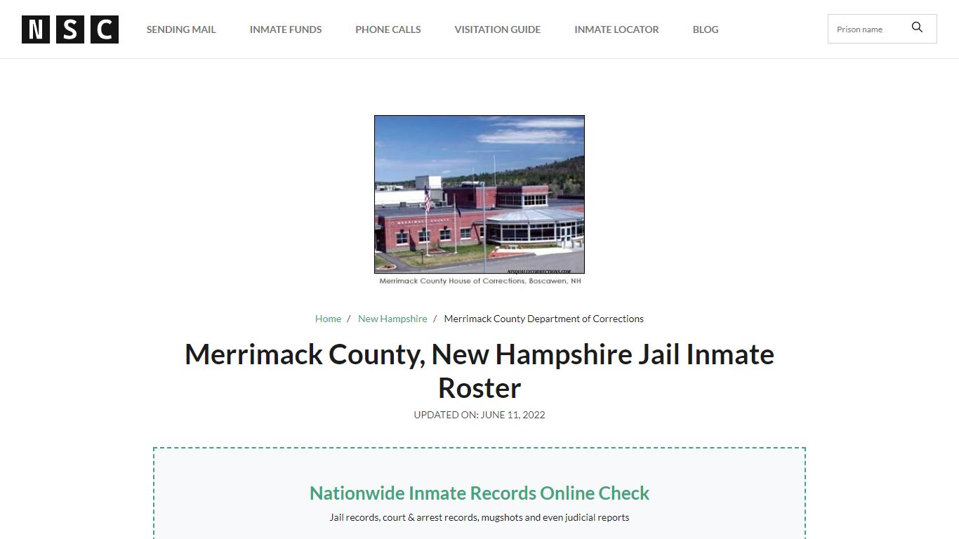 Merrimack County, New Hampshire Jail Inmate List