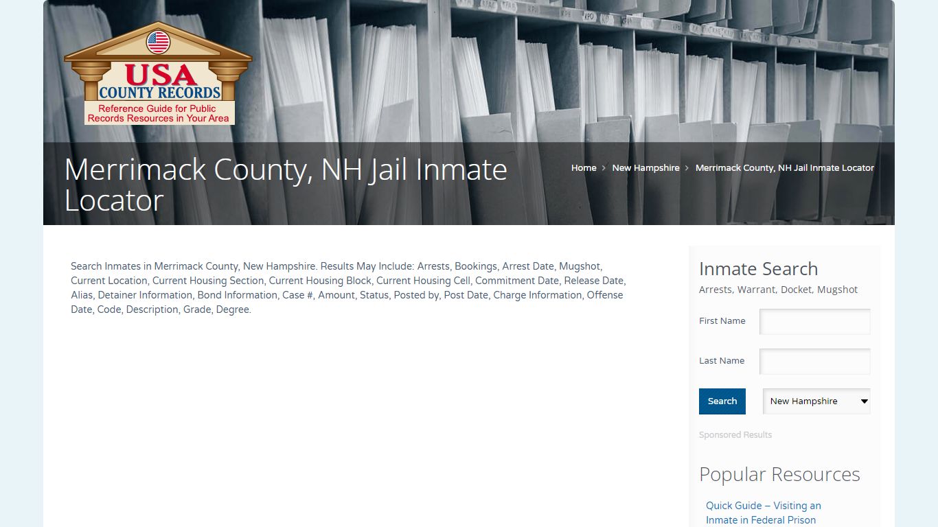 Merrimack County, NH Jail Inmate Locator | Name Search